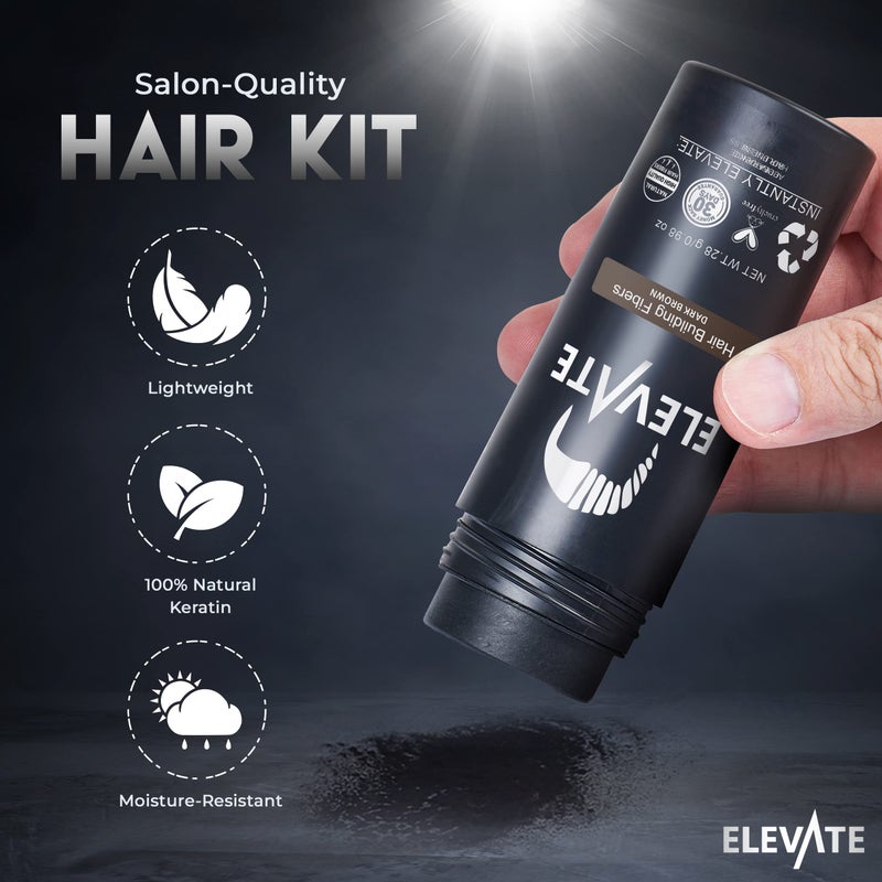 ELEVATE Hair Perfecting 3-in-1 Kit Set Includes Natural Thickening Fibers, Applicator Pump Nozzle & Locking Hold Spray | Instantly Conceal Balding Areas (Dark Brown) - Image 5